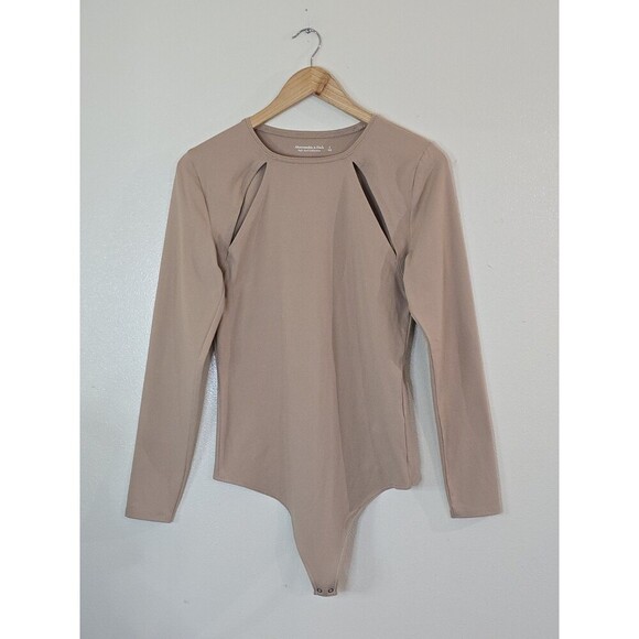 Abercrombie & Fitch Soft A&F Tan Bodysuit Size Large Cutout Long Sleeve Nude - Picture 1 of 9